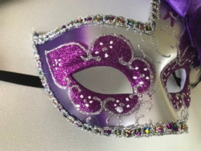 Two His and Hers Extravagant Fancy Dress Masquerade Masks Silver And Purple