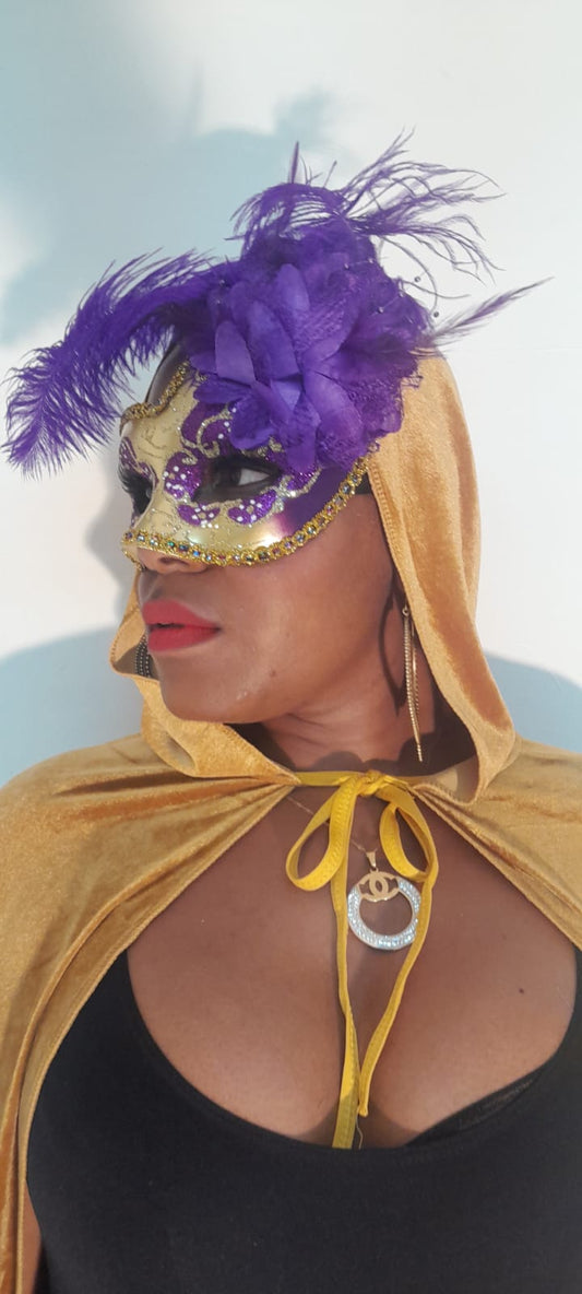 Two His and Hers Extravagant Fancy Dress Masquerade Masks Gold And Purple