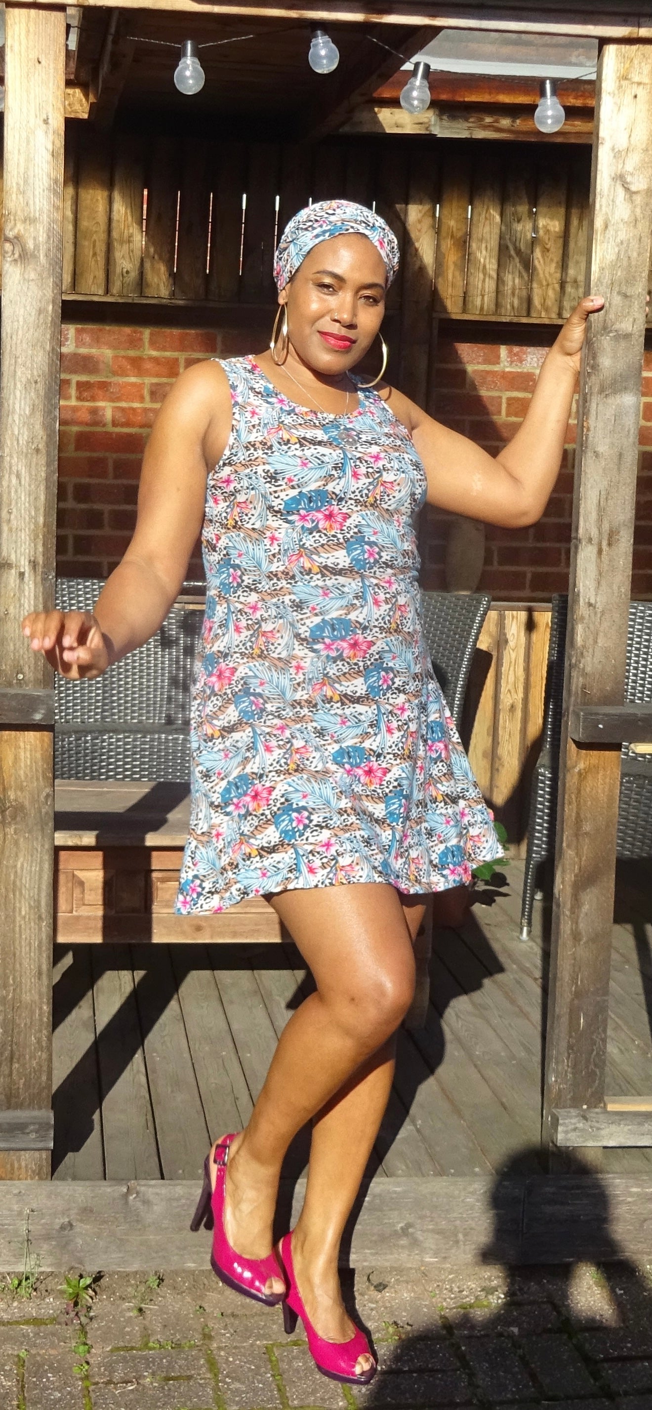 Summer Floral Dress With Matching Turban
