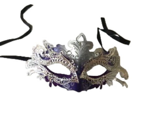 Extravagant Fancy Dress Masquerade Mask Silver And Purple Halloween Carnival
