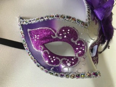 Two His and Hers Extravagant Fancy Dress Masquerade Masks Silver And Purple