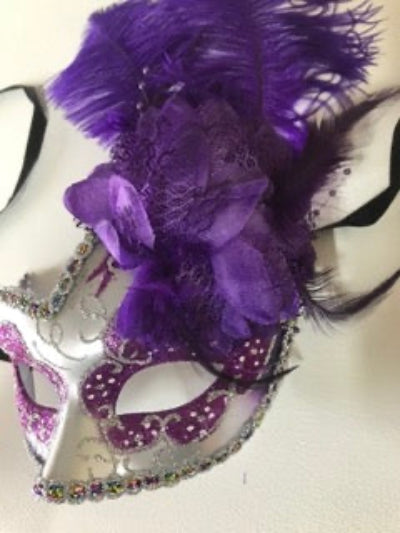 Two His and Hers Extravagant Fancy Dress Masquerade Masks Silver And Purple