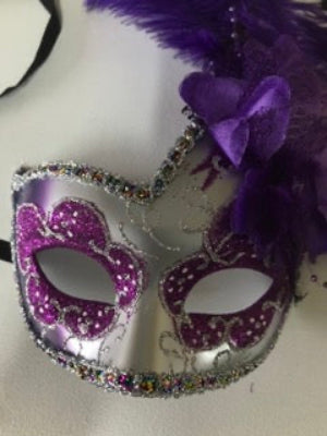 Two His and Hers Extravagant Fancy Dress Masquerade Masks Silver And Purple
