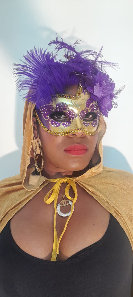 Two His and Hers Extravagant Fancy Dress Masquerade Masks Gold And Purple